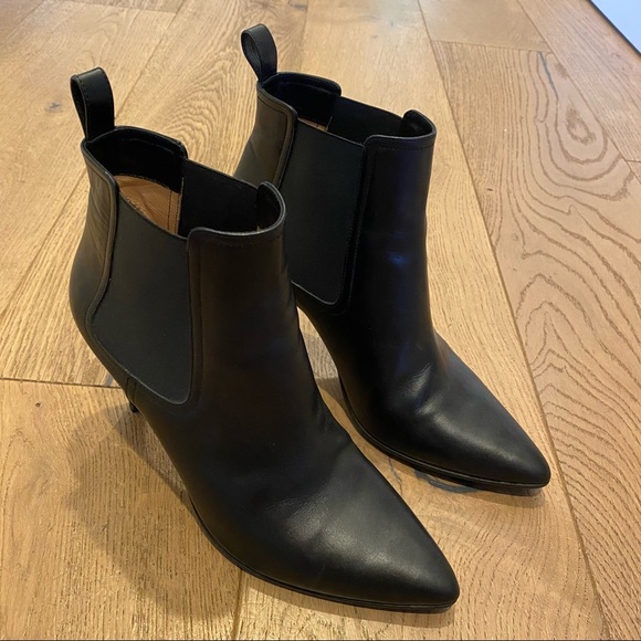 Robert Clergerie Black Leather Pointed Toe Heeled Ankle Boots - Picture 1 of 8